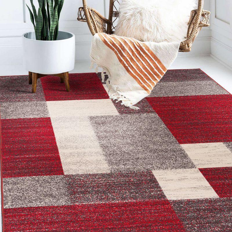 World Rug Gallery Modern Boxes Design Non-slip (Non-skid) Red 7'10" x 10' Area Rug