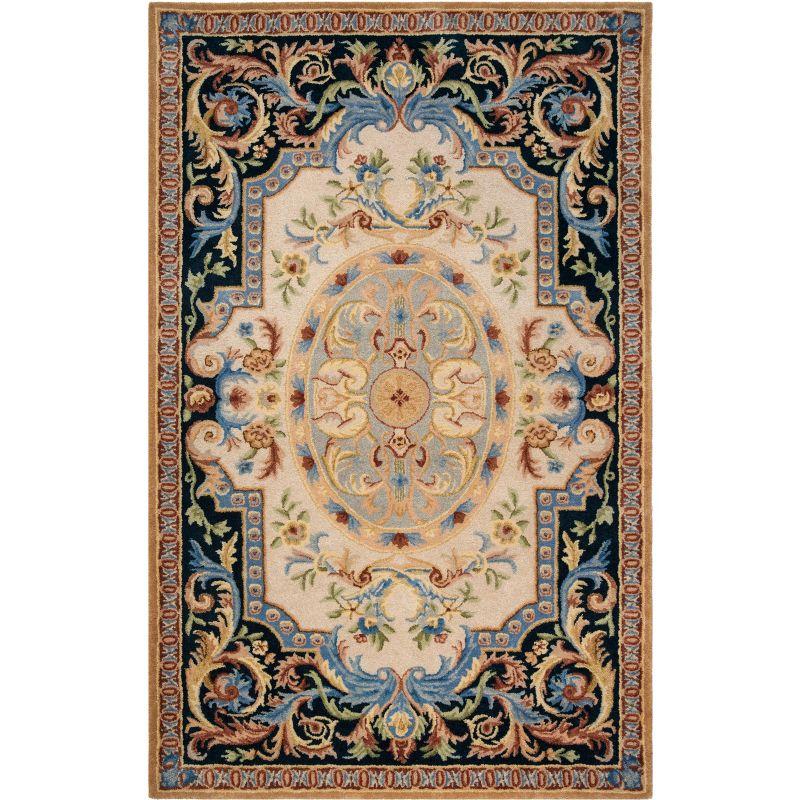 Savonnerie SAV116 Hand Tufted Area Rug - Ivory/Navy - 8'x10' - Safavieh.