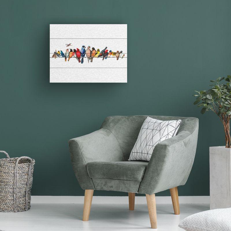 Trademark Fine Art -12"x16"  Wendy Russell 'Large Bird Menagerie Ii' Wood Slat Art