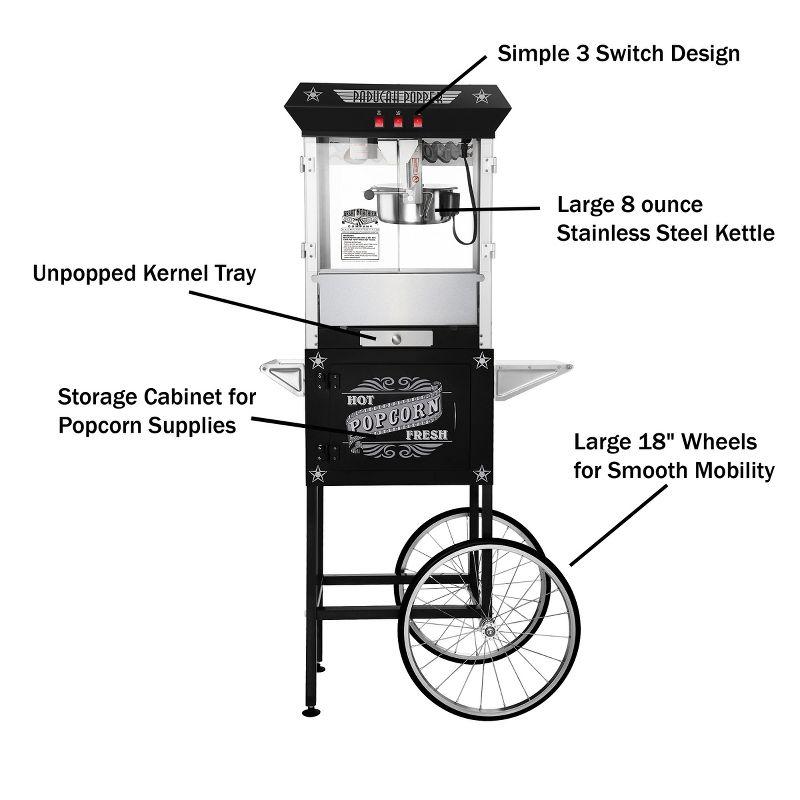 Great Northern Popcorn 8 oz. Kettle Antique-Style Popcorn Popper Machine With Cart - Black