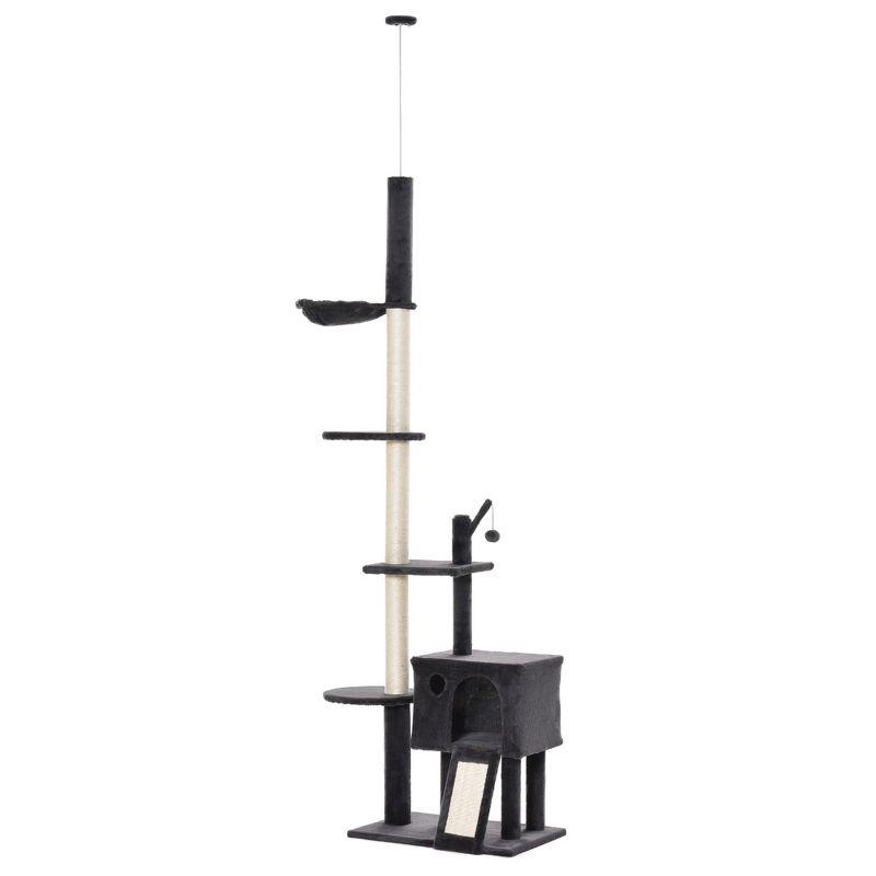 Dark Gray Sisal Multi-Level Cat Tree with Hammock and Scratching Post