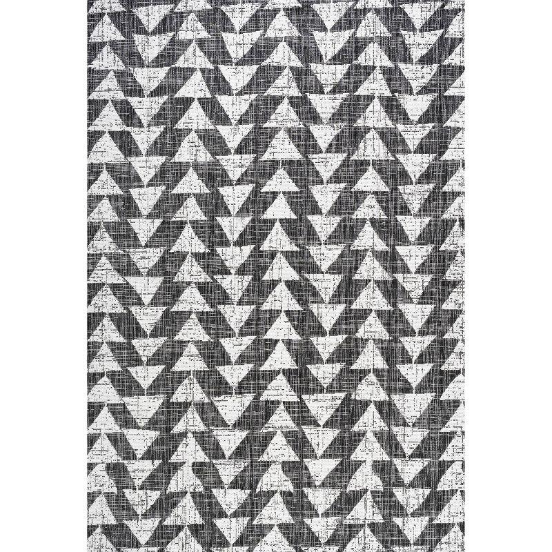 Andratx Reversible Black/Ivory Synthetic Geometric Indoor/Outdoor Rug