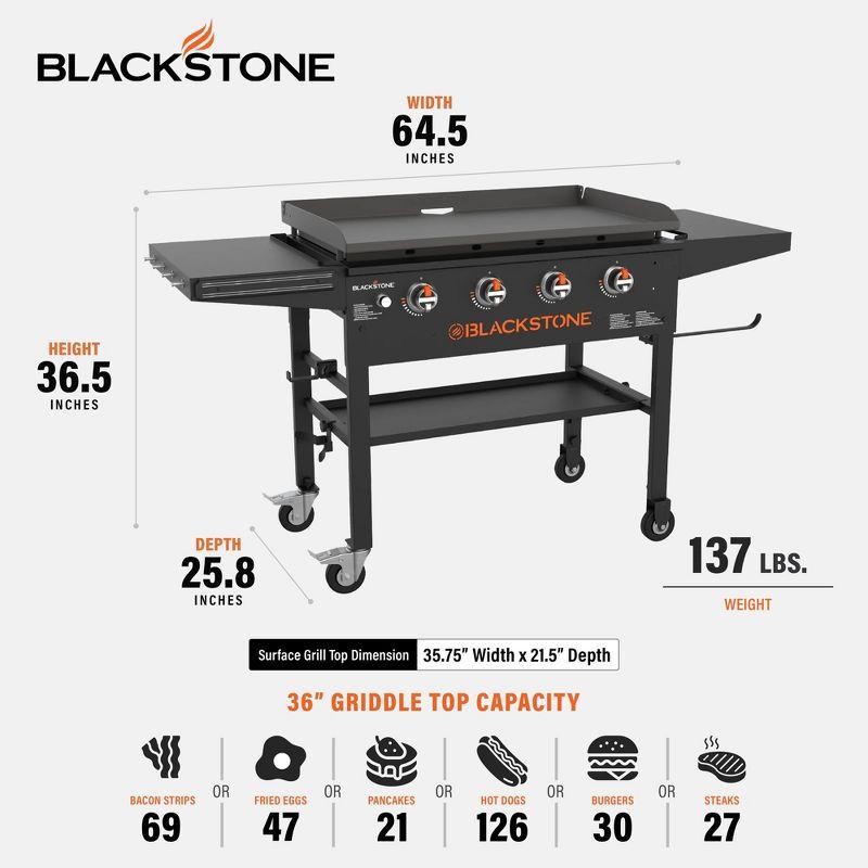 Blackstone Portable Outdoor Gas Griddle 4 Burner Propane Flat Top Grill, BBQ Cooking Station for Camping and Backyard, 36 Inch Cooking Surface, Black