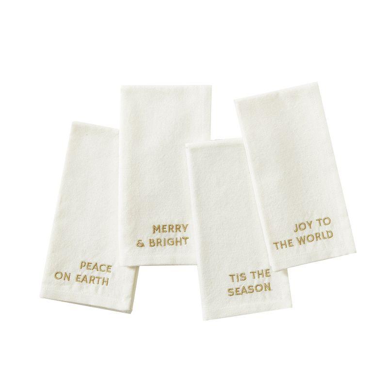 Elrene Joyful Sentiment Christmas/Holiday Embroidered Napkins, Set of 4 - 17" x 17" - Elrene Home Fashions