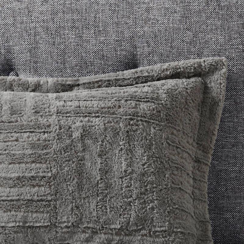 Gray Polar Brushed Faux Fur Comforter Mini Set Full/Queen 3pc: Madison Park, Hypoallergenic, Geometric Pattern, 3-Piece Set