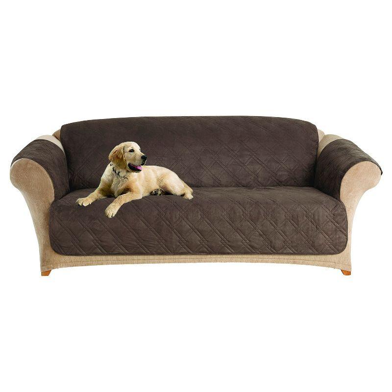 Microfiber Non-Skid Sofa Furniture Protector Chocolate - Sure Fit: Pet-Friendly, Machine Washable, Indoor Slipcover