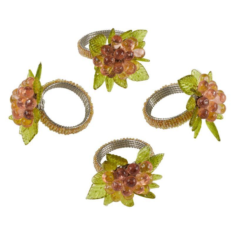 Saro Lifestyle Napkin Ring Holders With Beaded Flower And Leaves (Set of 4)