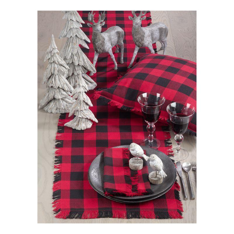 16"x72" Buffalo Plaid Classic Design Casual Fringed Cotton Table Runner Red - Saro Lifestyle