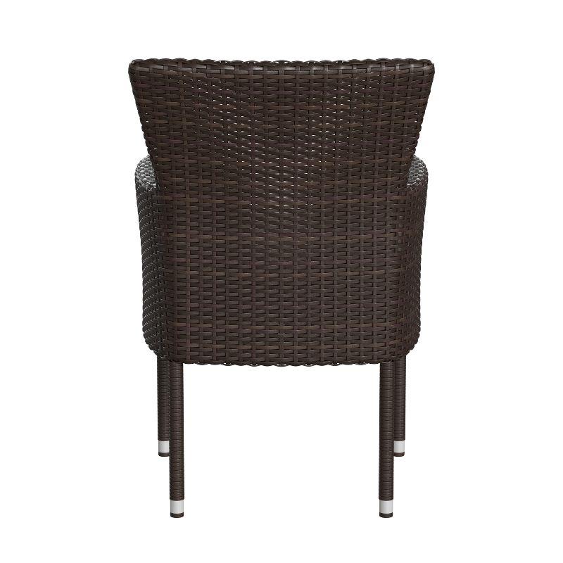 Espresso Brown Wicker Patio Dining Chairs with Cream Cushions, Set of 2