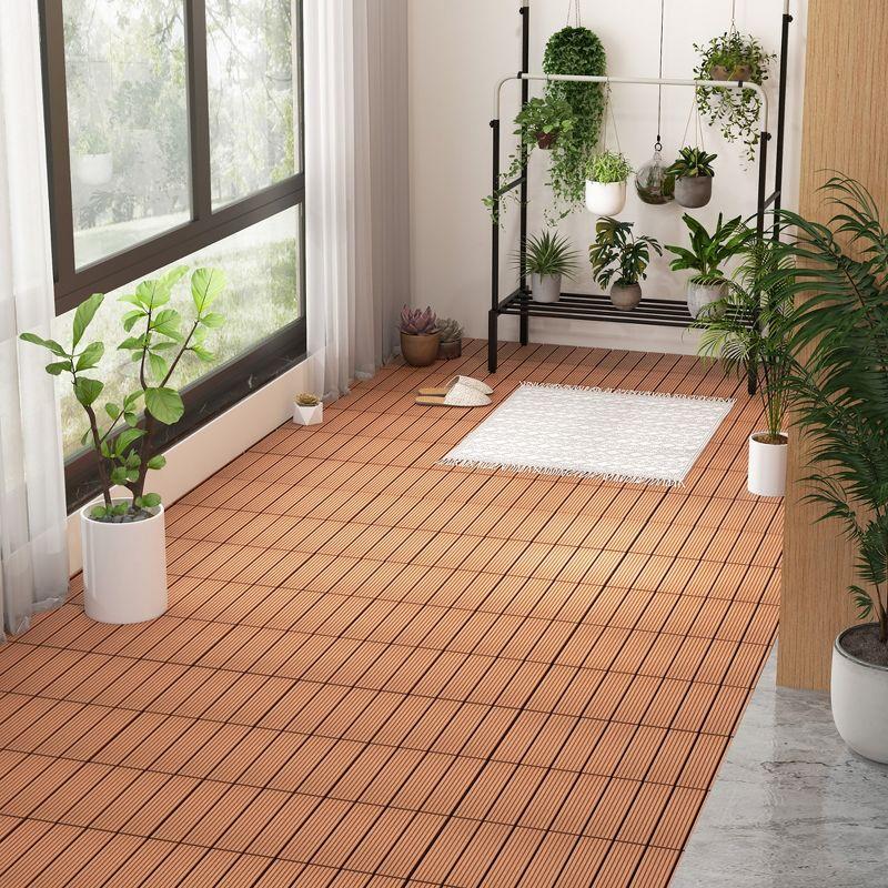 Natural Brown Interlocking Waterproof Deck Tiles, 12" x 12", 18-Piece Set