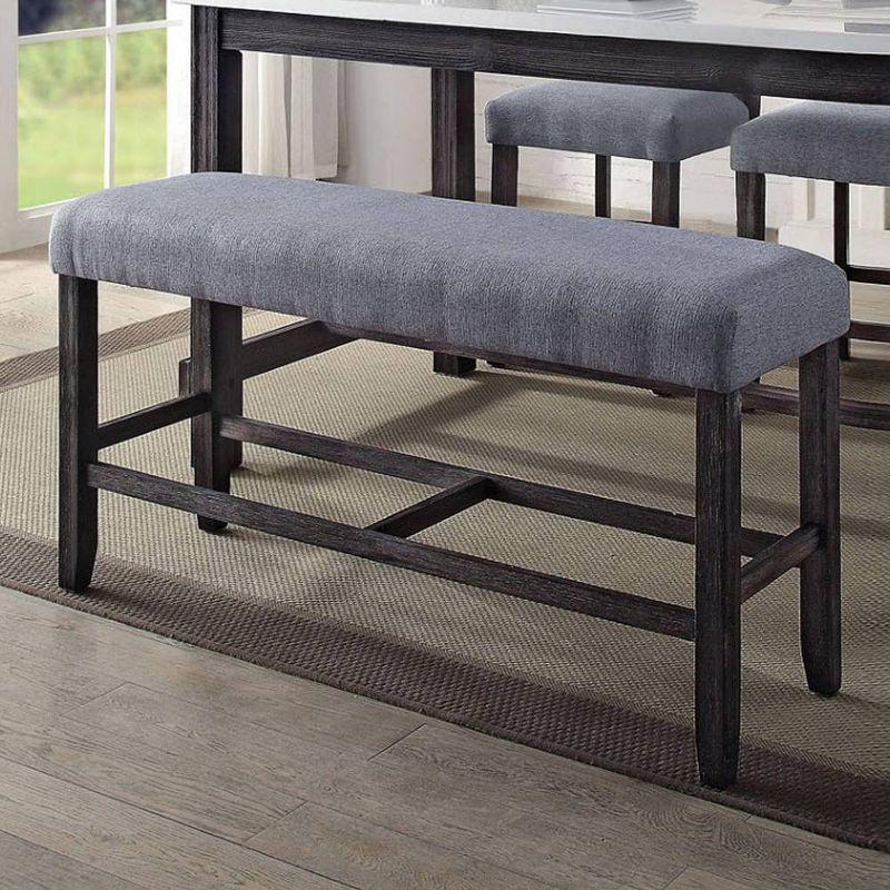 48" Gray Linen Upholstered Counter Height Bench with Weathered Espresso Wood Frame