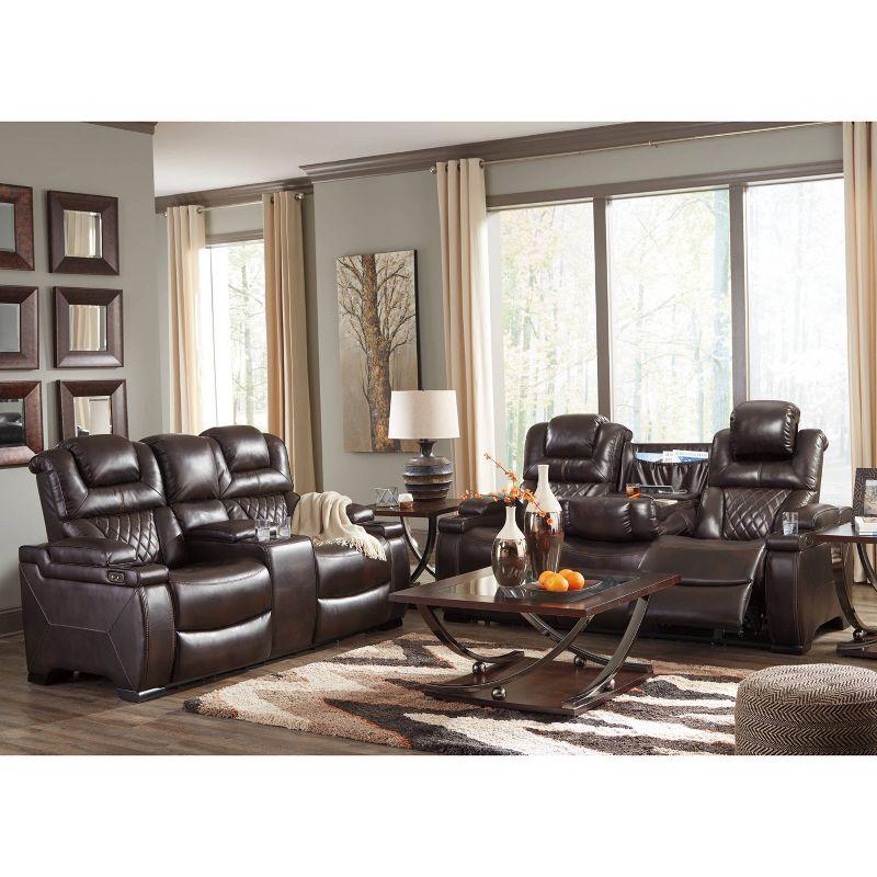 Brown Faux Leather Tufted Reclining Loveseat with Cup Holder