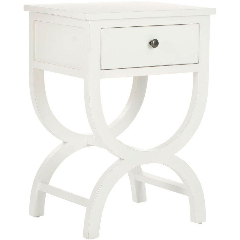 Dalat White Poplar Wood Night Table with Zinc Knob and Storage