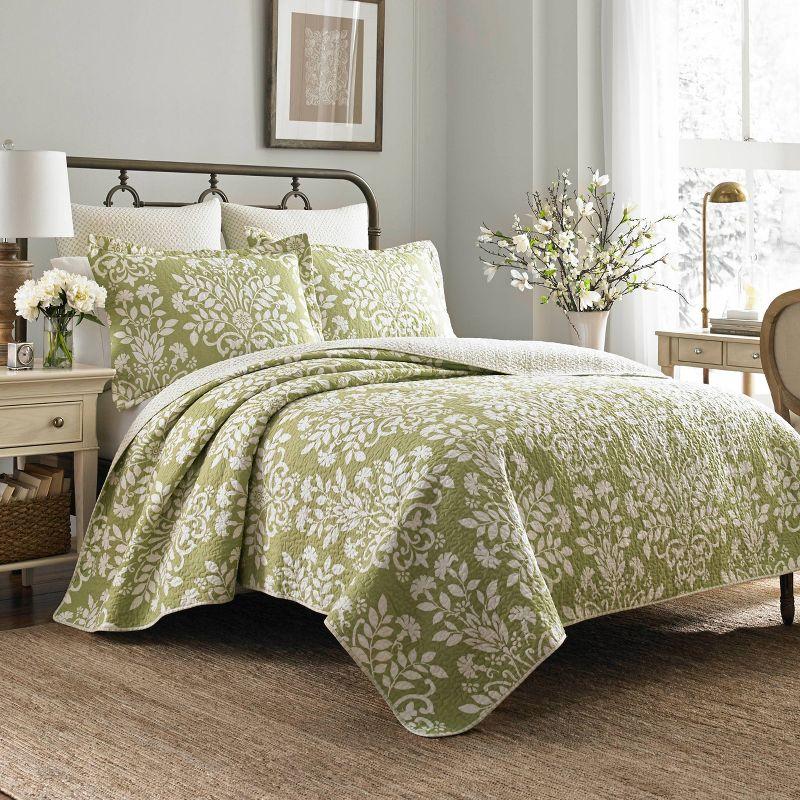 Sage Green Cotton Twin Reversible Quilt Set