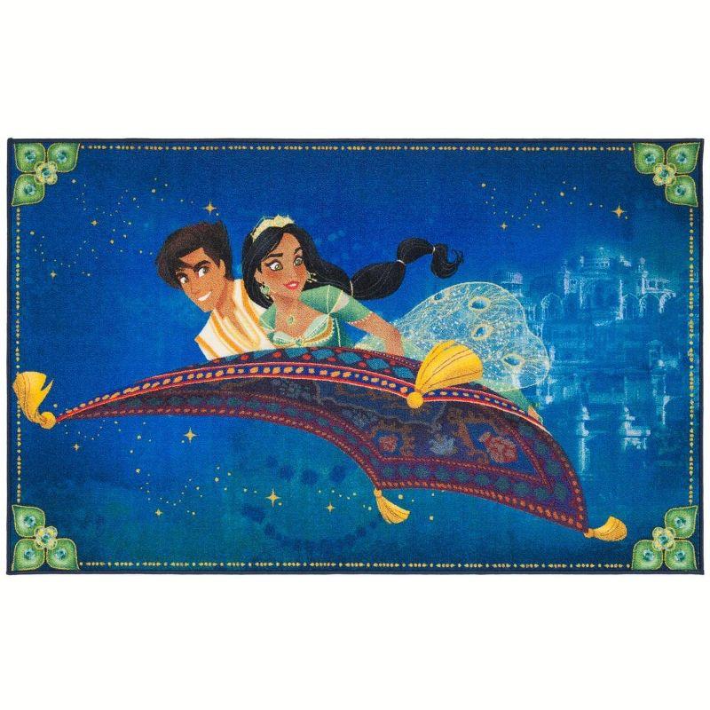 Magical Skies Aladdin & Jasmine 5' x 7' Blue Synthetic Area Rug for Kids