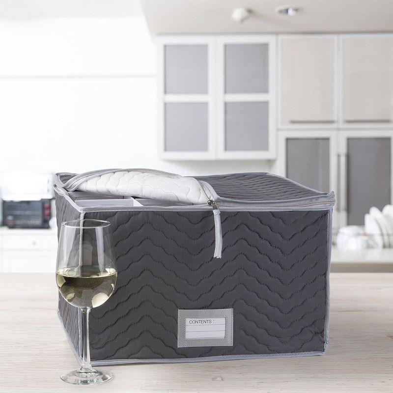 Light Gray Quilted Microfiber Wine Glass Storage Chest