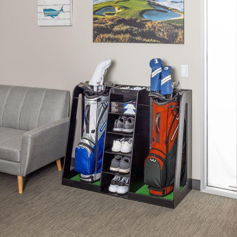 GoSports Premium Wooden Freestanding Golf Bag Organizer and Storage Rack