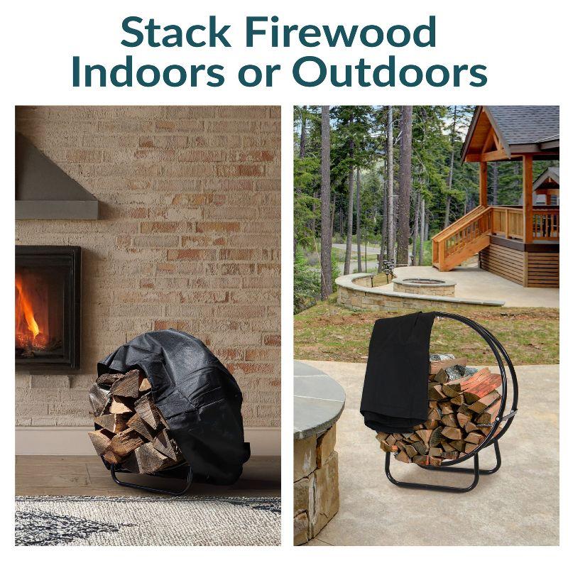 Sunnydaze Outdoor Heavy-Duty Steel Firewood Log Hoop Storage Rack with Weather-Resistant PVC Log Hoop Cover - 24" - Black