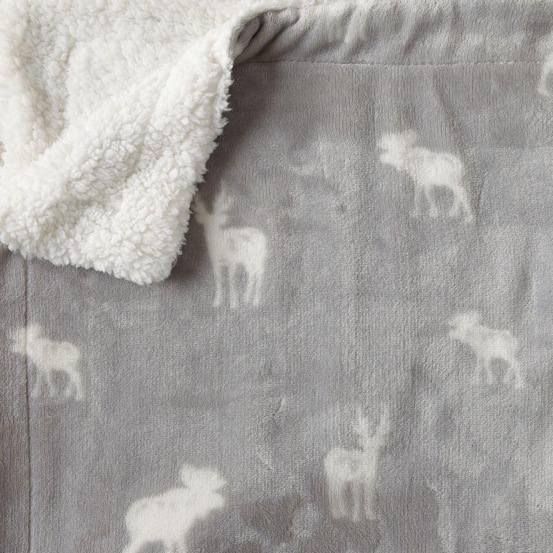 Velvet Plush Soft Fleece Reversible Throw, Warm and Comfortable Bed Blanket - Great Bay Home (Full / Queen, Grey Moose)