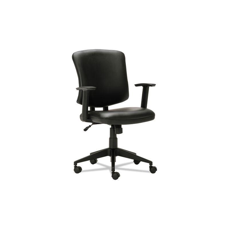 Adjustable Ergonomic Leather Task Chair with Swivel Arms, Black