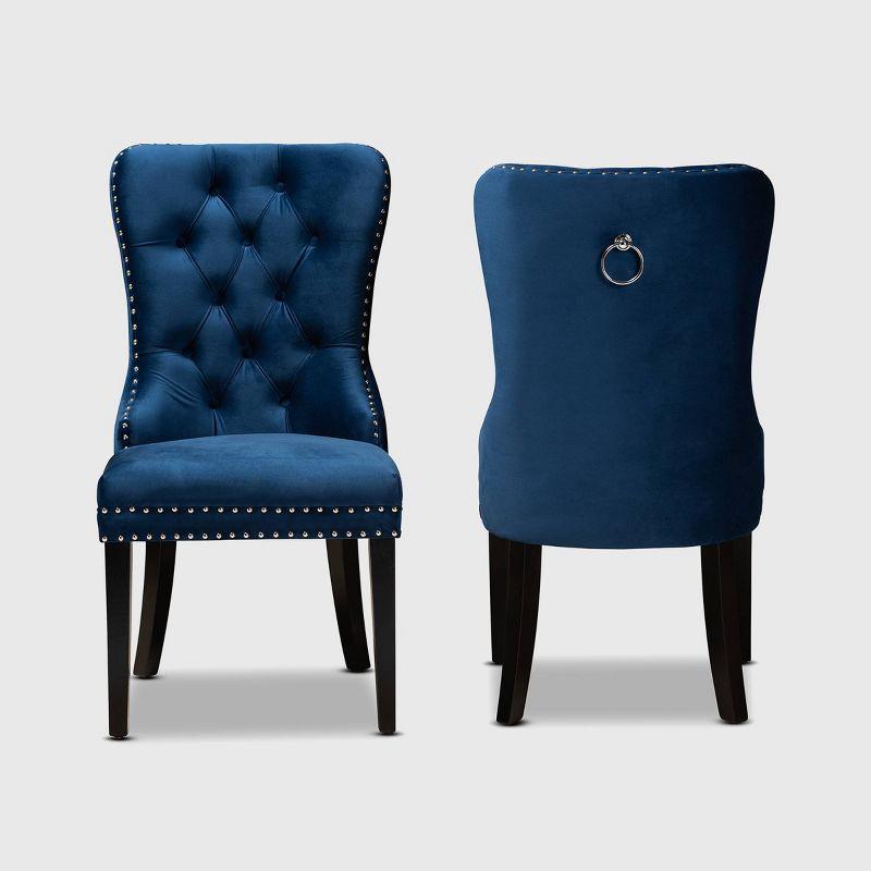 2pc Remy Velvet Upholstered Wood Dining Chair Set Blue/Espresso - Baxton Studio: Elegant, Button Tufted, Silver Nailheads