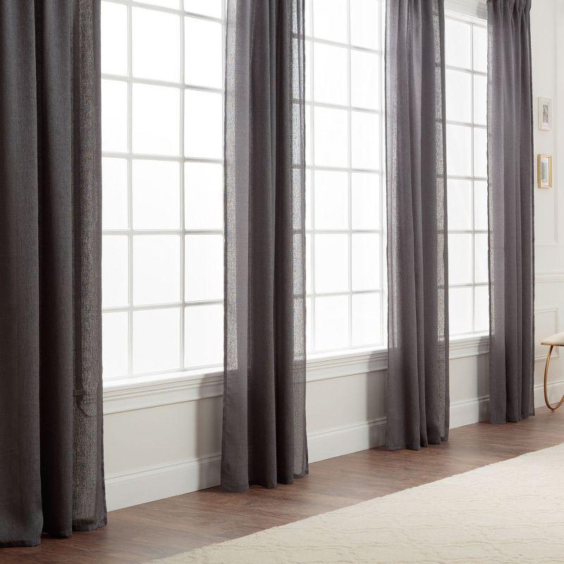 Chanasya 2pk Faux Belgian Flax Semi Sheer Window Curtain Panels - Set of 2 - 52 x 63 Inches Long - Dark Gray