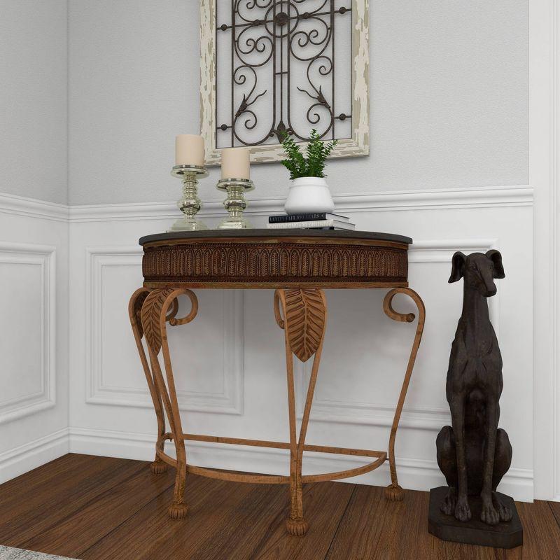 Alcott Hill® Allura Metal Embossed Leaf Console Table with Ornate Scroll Legs