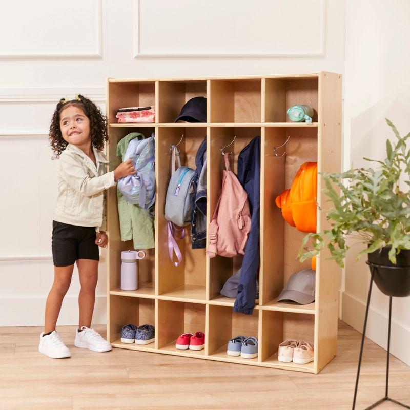 ECR4Kids Streamline 4-Section Coat Locker, Natural