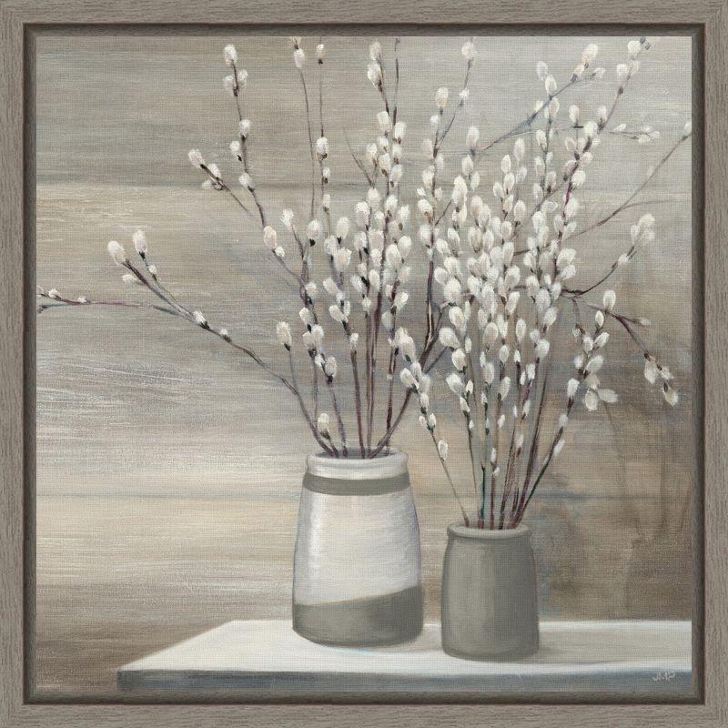 Gray and White Botanic-Inspired Framed Canvas Wall Art