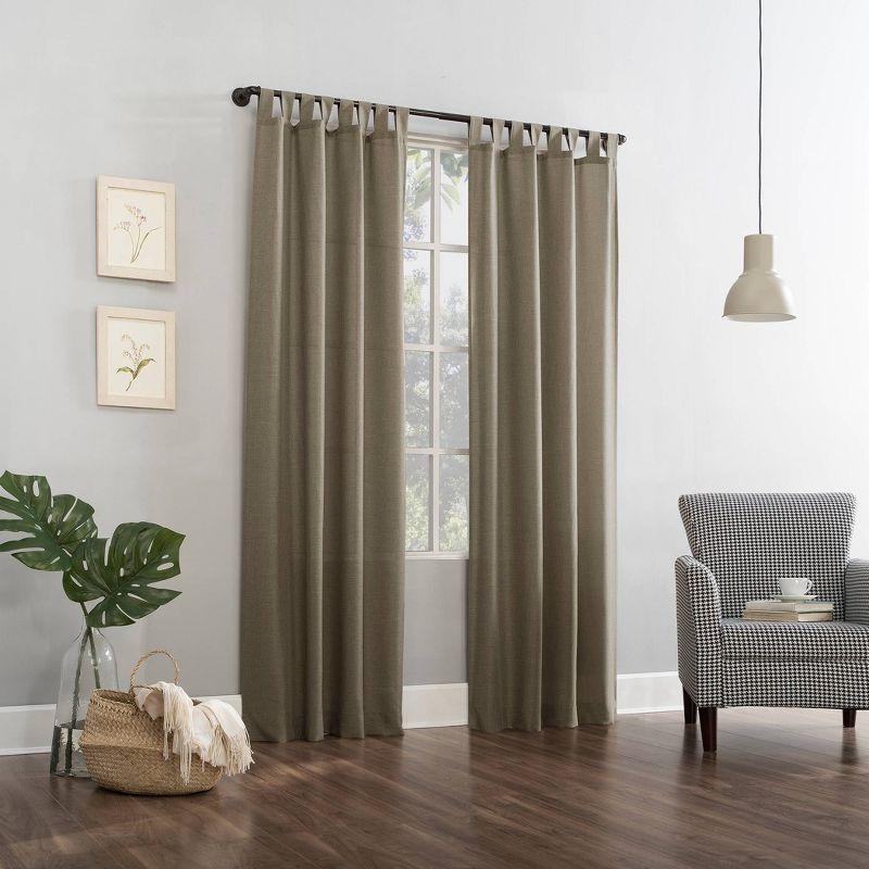 40"x84" No. 918 Light Filtering Semi-Sheer Joshua Heathered Texture Tab Top Curtain Panel Light Brown: Modern Indoor Curtain