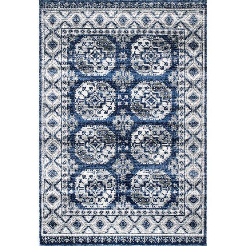 Rectangular 5' x 7' Blue Synthetic Easy Care Area Rug