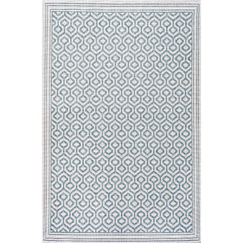 Gray and Teal Diamond Trellis 4' x 6' Indoor/Outdoor Rug