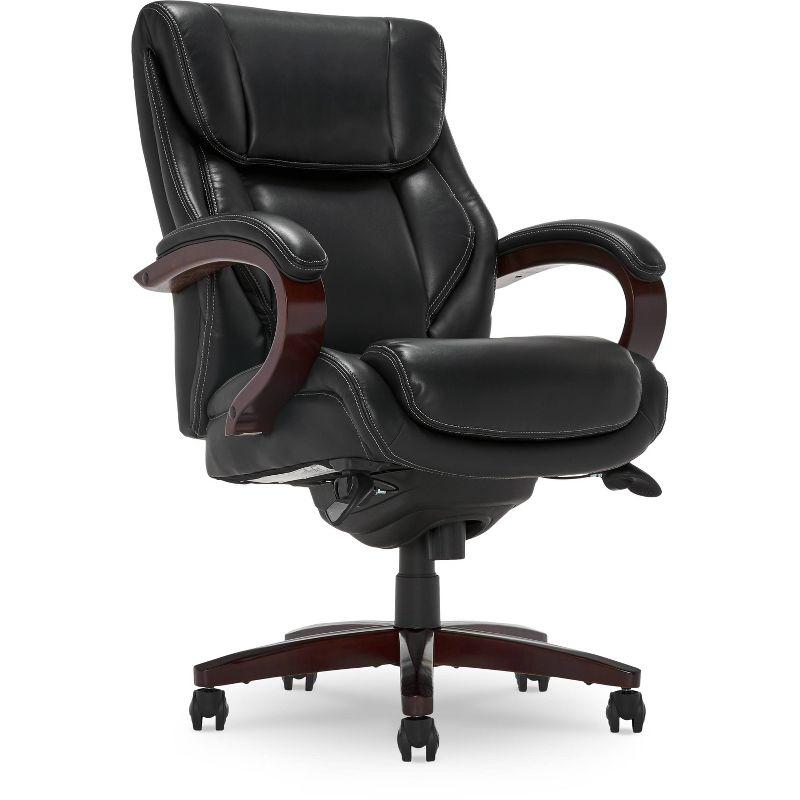La-Z-Boy La-Z-Boy Bellamy Executive Office Chair with Memory Foam Cushions, Real Wood Arms and Swivel Base, Waterfall Seat Edge, Faux Bonded Leather