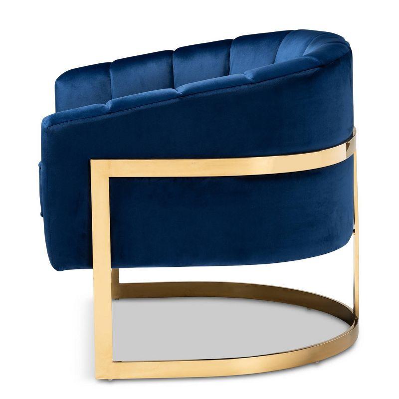 Tomasso Velvet Lounge Chair Blue - Baxton Studio: Polyester Upholstery, No Assembly, Modern Armchair