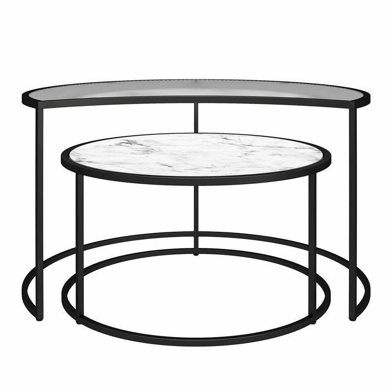 Lunar Crescent 34'' White Marble and Glass Nesting Coffee Tables