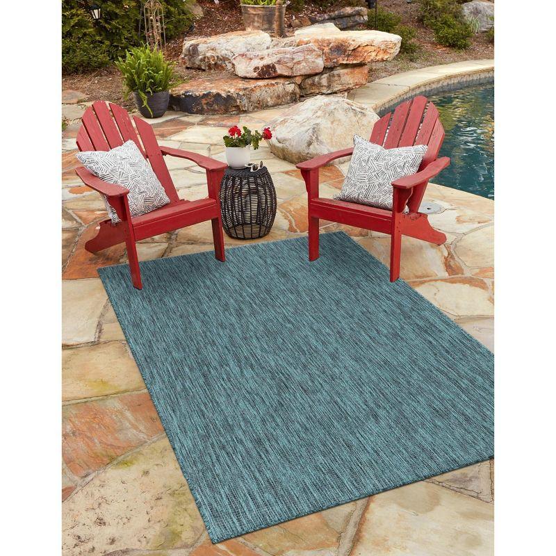 Teal and Navy Blue 9' x 12' Outdoor Flat Woven Rug