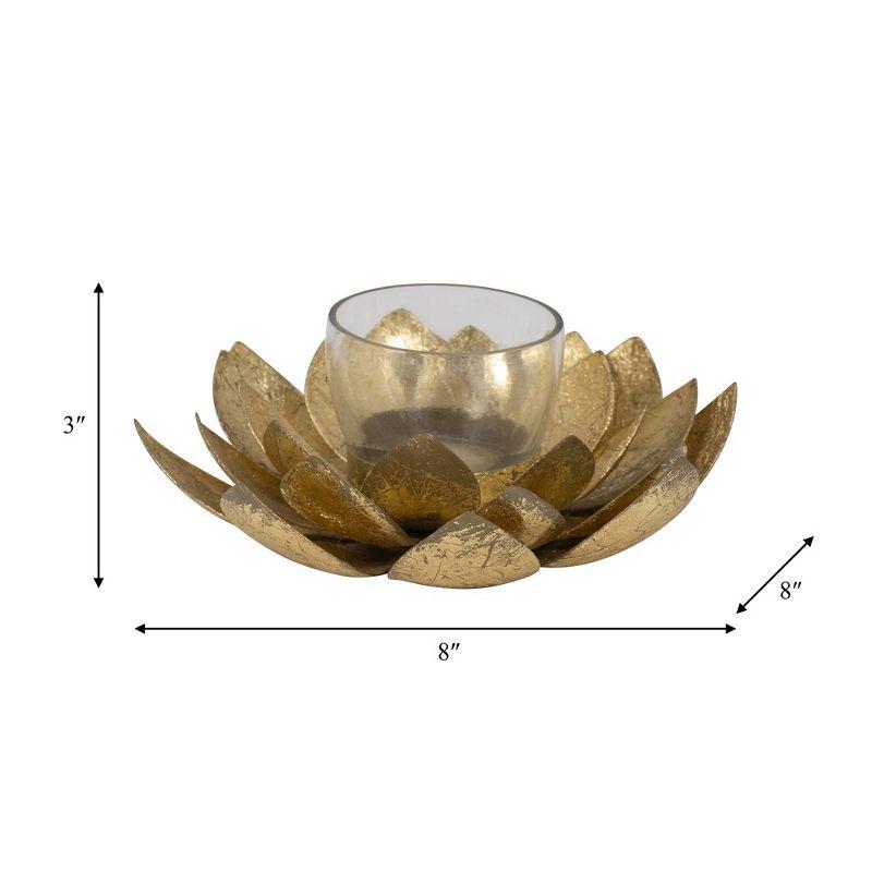 Sagebrook Home 8" Lotus Candle Holder - Contemporary Gold Metal Decorative Votive Candle Holder for Home or Event Decor - Decorative Lotus Candle