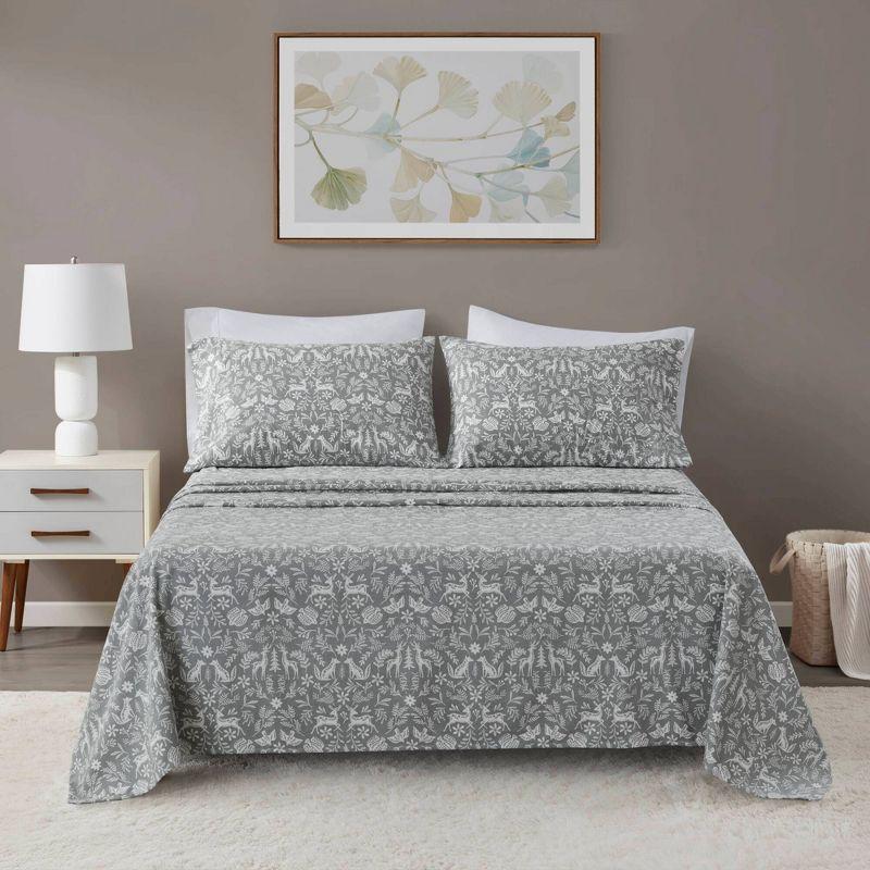 Queen Sage Winter Fauna Cotton Flannel Sheet Set