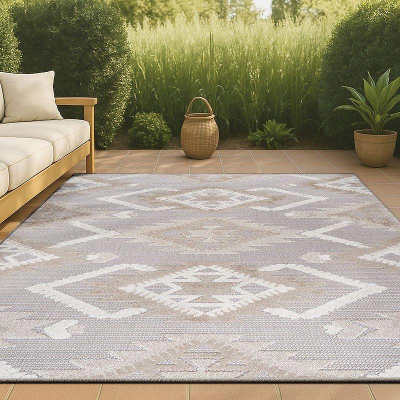 3'x5' Sumak High-Low Pile Neutral Diamond Kilim Indoor/Outdoor Area Rug, Beige/Gray - JONATHAN Y