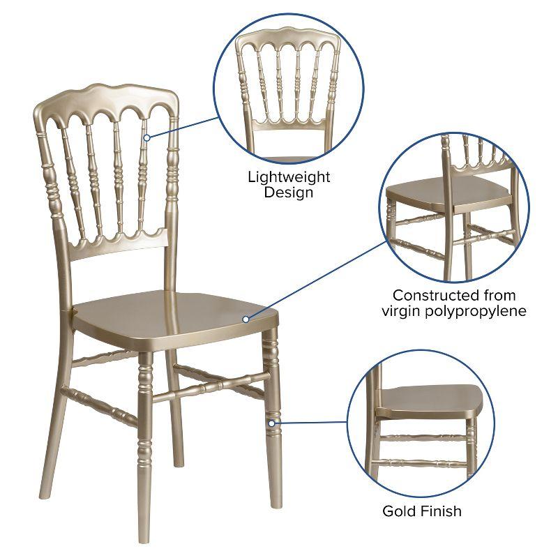 Elegant Gold Resin Napoleon Stacking Chair with Cushion Comfort