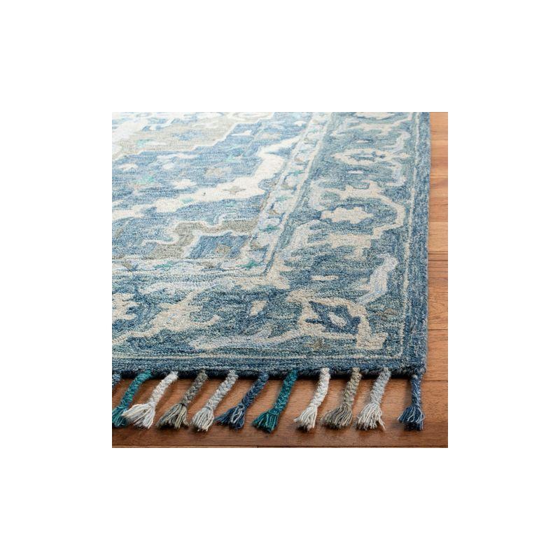 Hand-Tufted Rustic-Chic Blue Floral Wool Runner Rug - 27in x 6in