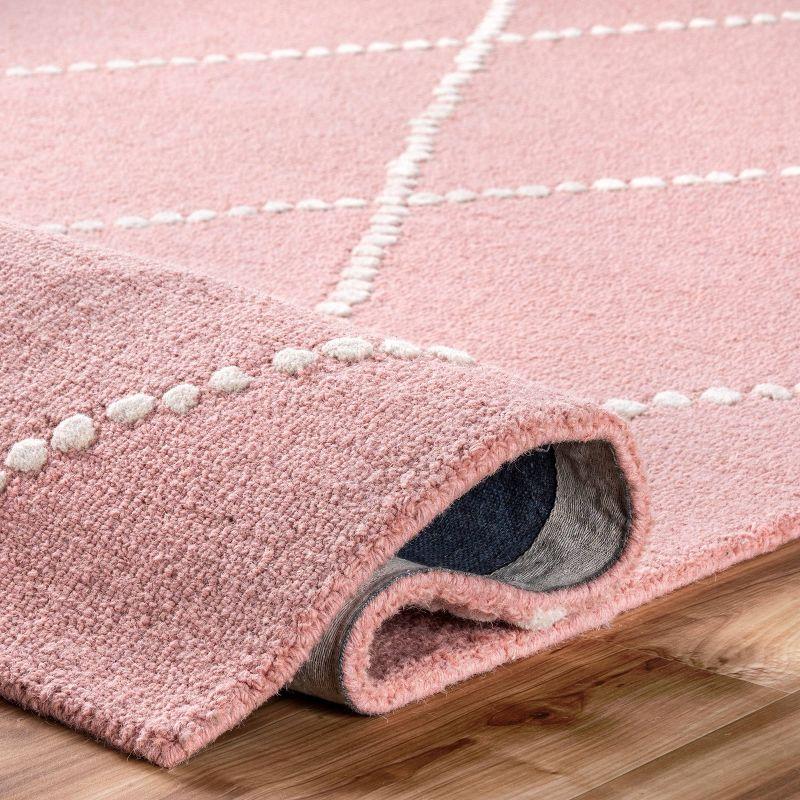 Charming Baby Pink Handmade Wool Rug 4' x 6' with Tufted Detail