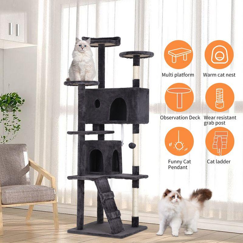 FDW 70in Cat Tree Tower for Indoor Cats,Munlti-Level Cat Furiture Activity Center with Cat Scratching Posts for Kittens Pet Play House,Dark Gray