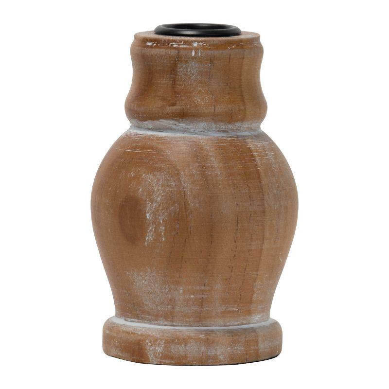 Natural Whitewashed Wood Taper Candle Holder - Foreside Home & Garden