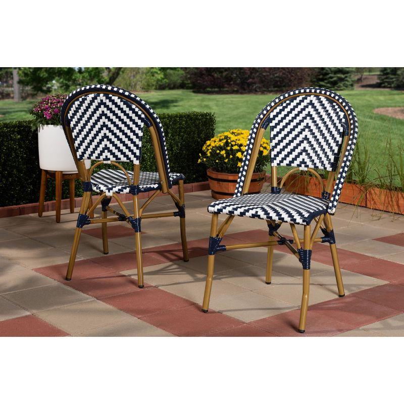 Set of 2 Celie Indoor and Outdoor Stackable Bistro Dining Chairs White/Blue - BaxtonStudio