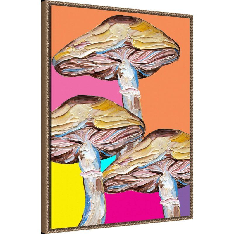 23"x30" Colorful Mushrooms by Alice Straker Framed Canvas Wall Art Print Bronze - Amanti Art