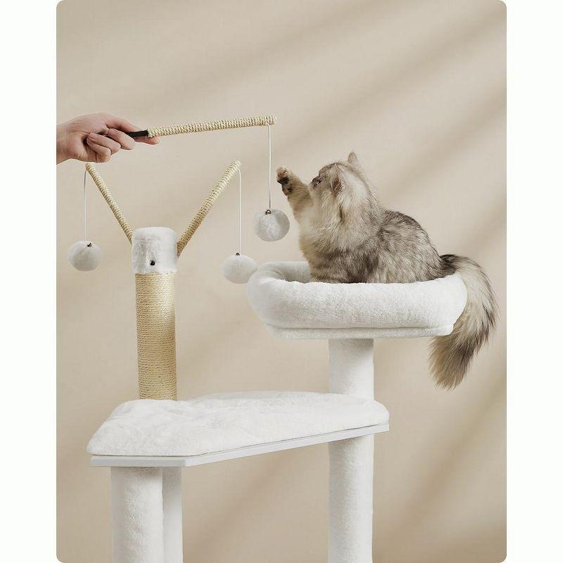 Feandrea Cat Tree with Litter Box Enclosure, 2-in-1 Modern Cat Tower, 54.3-Inch Cat Condo with Scratching Posts, Cloud White