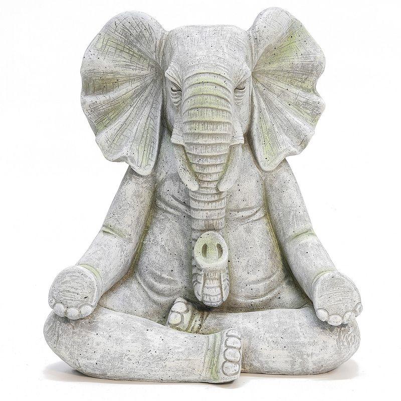 16.93" Gray Meditating Elephant MgO Garden Statue