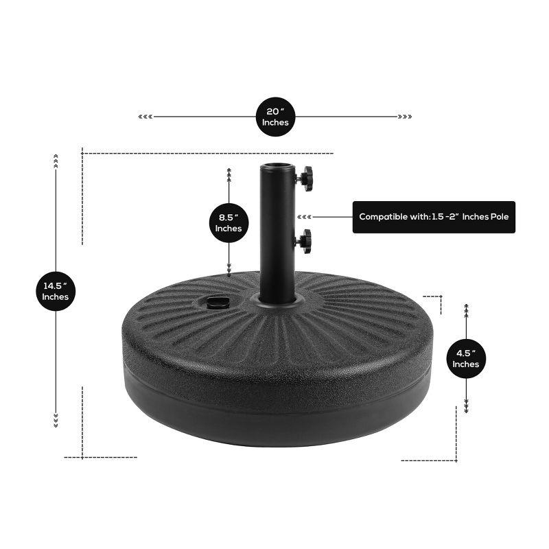 Costway 20'' Round 23L Water Filled Umbrella Base Stand Self-filled Patio Furniture Black