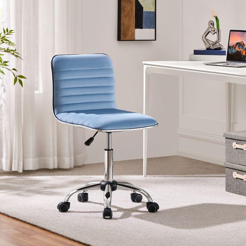 Yaheetech Velvet Low Back Armless Desk Chair Office Chair with Wheels, Blue